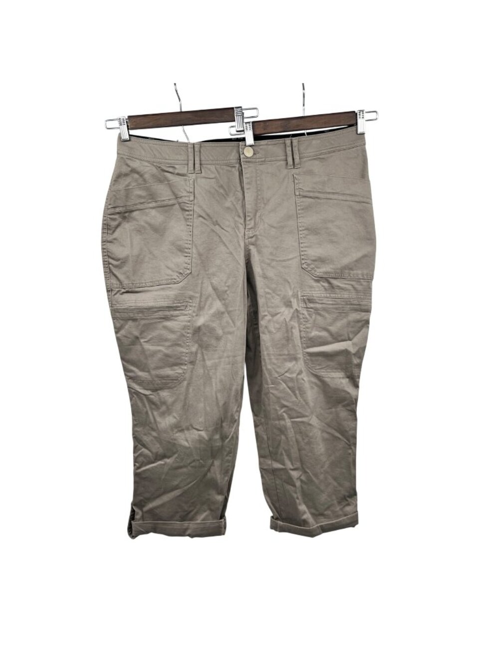 Democracy Ab Technology Womens Cargo Cropped Pants Beige Size 22W Cuffed